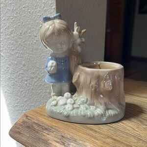 Ceramic Figurine Candle Holder with Girl and Tree